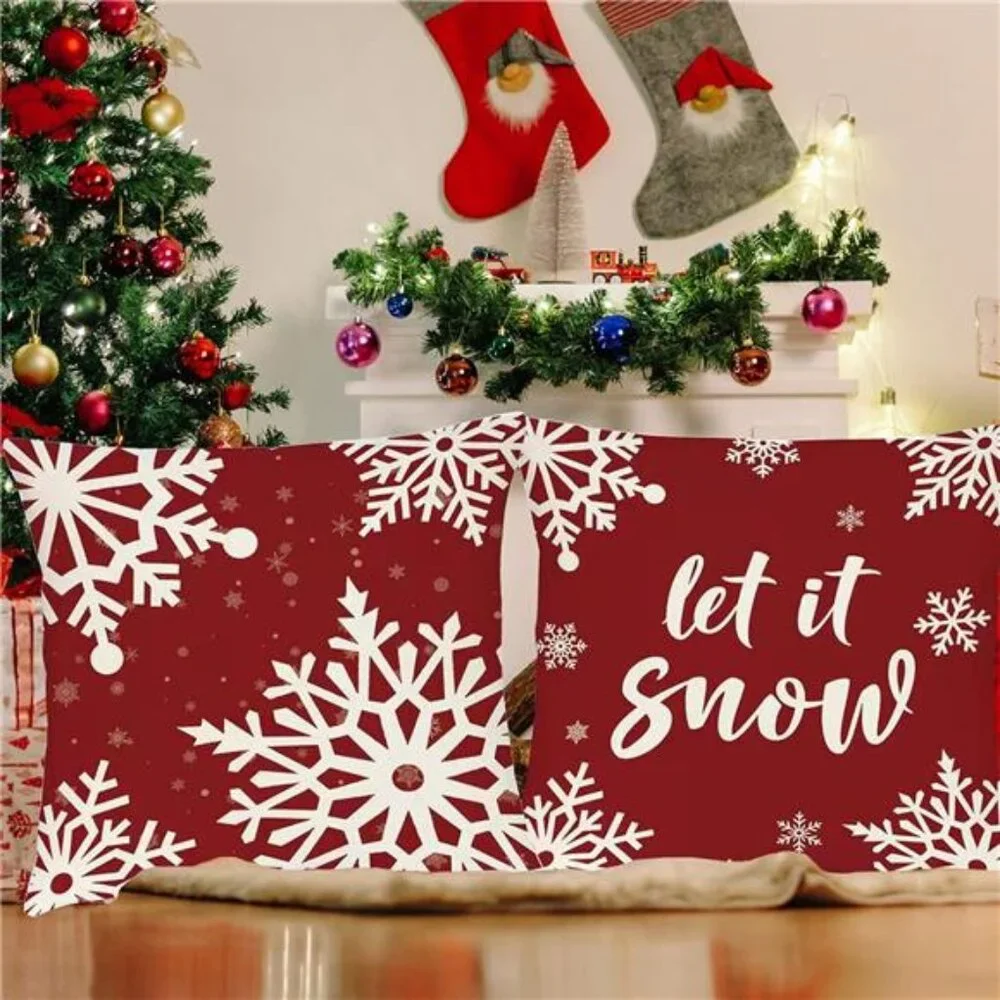 Christmas Decorations Pillow Covers Set of 4 Farmhouse Holiday Rustic Linen
